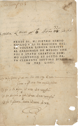 Lot 1027, Auction  121, Bembo, Pietro und Tasso, Torquato, Prose di M. Pietro Bembo nelle quali si ragiona della volgar lingua scritte al cardinale de Medici