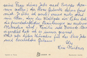 Lot 2460, Auction  121, Meitner, Lise, Briefkarte an Frau Ladenburg