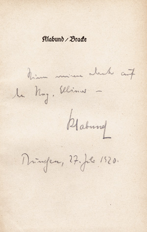 Lot 3282, Auction  121, Klabund, Bracke (Widmungsexemplar)