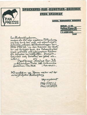 Lot 3381, Auction  121, PAN-Presse, Umzugsmitteilung