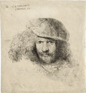 Lot 5460, Auction  121, Castiglione, Giovanni Benedetto, Bärtiger Mann mit Federhut (Porträt des Gian Lorenzo Bernini?)
