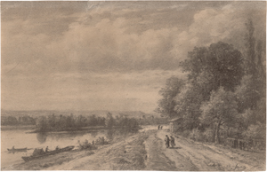 Lot 6843, Auction  121, Jacque, Charles Émile, Spaziergänger und Kahnfahrer in französischer Flusslandschaft bei Barbizon