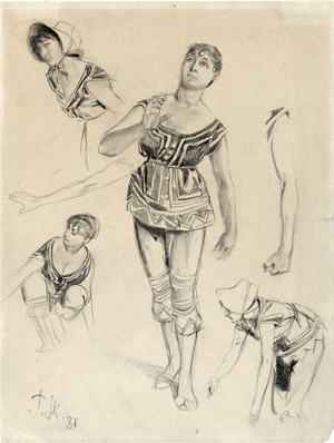 Lot 6861, Auction  121, Skarbina, Franz, Studien einer jungen Frau im Badekostüm am Strand