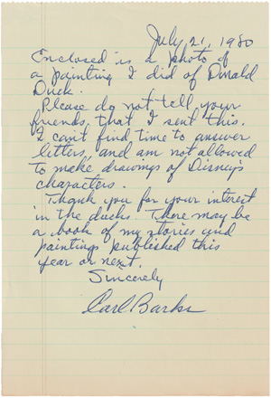 Lot 2427, Auction  122, Barks, Carl, Brief und sign. Foto