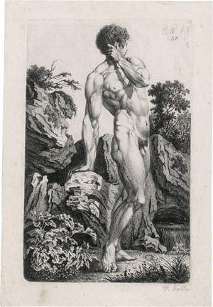 Lot 5294, Auction  122, Kolbe, Carl Wilhelm, Männlicher stehender Akt vor Felsen