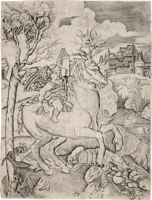 Lot 5645, Auction  122, Monogrammist AF, Ein geflügelter Genius auf einem Pferd reitend