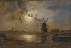Lot 6124, Auction  122, Douzette, Louis, Mondscheinlandschaft mit Windmühle