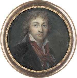 Lot 6532, Auction  122, Ribou, Jean-Marie, Miniatur Portrait eines jungen Mannes mit grau gepudertem Haar und rotem Schal