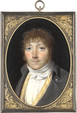 Lot 6538, Auction  122, Isabey, Jean-Baptiste, Miniatur Portrait eines jungen Mannes in graubrauner Jacke und gelber Weste