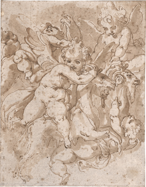 Lot 6636, Auction  122, Italienisch, um 1600. Putti in den Wolken auf Ziegenböcken reitend