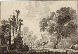 Lot 6666, Auction  122, Fargue van Nieuwland, Isaac Lodewijk la, Pastorale Ruinenlandschaft mit Kuhhirten