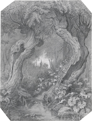 Lot 6739, Auction  122, Gleichen-Rußwurm, Emilie von, Waldinneres mit knorrigen Weiden am Bach
