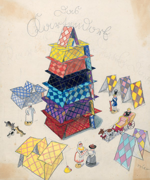 Lot 3700, Auction  123, Trier, Walter, Das Kartendorf. Gouache über Graphit auf festem Karton.