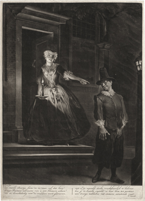 Lot 5283, Auction  123, Troost, Cornelis, Nachtstück: Junge Dame an der Tür schickt einen Mann bei Nacht fort