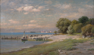 Lot 6096, Auction  123, Heitinger, Paul, Uferpartie am Bodensee mit Blick auf Wasserburg