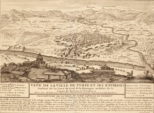 Lot 83, Auction  125, Beaurain, Jean de, Veue de la Ville de Turin et ses Environs. Kupferstich. Paris 1740