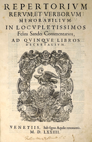 Lot 778, Auction  125, Sandeus, Felinus, Repertorium rerum, etverborum memorabilium, in locupletissimos. Venedig, G. Bindonum, 1574 (sic: 1575)