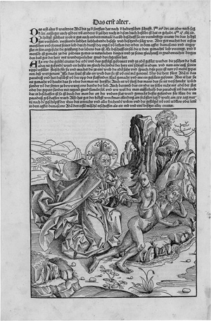 Lot 1025, Auction  125, Schedel, Hartmann, Weltchronik. 2 Einzelblättert aus Schedels "liber cronicarum". Nürnberg, Anton Koberger, 1493. - Dargestellt ist Moses, der von Gott die Gesetztestafeln erhält und die Entstehung von Eva.