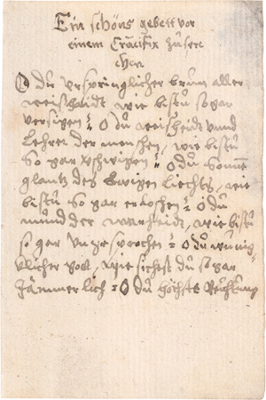 Lot 1046, Auction  125, Crucufix-Gebett, Andachtsgedicht an ein Kruzifix. Deutsche Handschrift auf Papier. Südostdeutschland, Böhmen Anfang oder Mitte 17. Jahrhundert