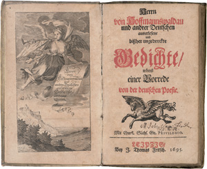 Lot 1675, Auction  125, Neukirch, Benjamin, Herrn von Hoffmannswaldau und andrer Deutschen auserlesene und bißher ungedruckte Gedichte. Leipzig, Fritsch, 1695