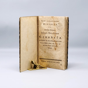 Lot 1739, Auction  125, Eine schöne, anmuthige und lesenswürdige Historia, von der unschuldig bedrängten heiligen Pfalz-Gräfin Genovefa. Hirschberg, J. S. Landolt, (um 1830). - Hirschberger Volksbuchausgabe des in zahlreichen Drucken kuriserenden historischen Stoffes. Kein Standortnachweis über den KVK