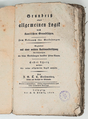 Lot 1793, Auction  125, Kiesewetter, J. G. C., Grundriß einer reinen allgemeinen Logik nach Kantischen Grundsätzen. Leipzig, H. A. Köchly, 1824