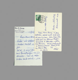 Lot 2009, Auction  125, Benn, Gottfried, Brief und Ansichts-Postkarte an Walter Lennig. 1954