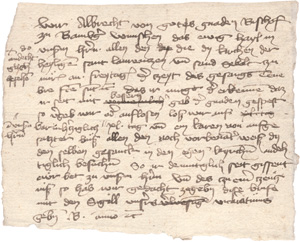 Lot 2083, Auction  125, Bamberg.- Albrecht von Wertheim, Eigenh. Briefkonzept. Bamberg (um 1400)