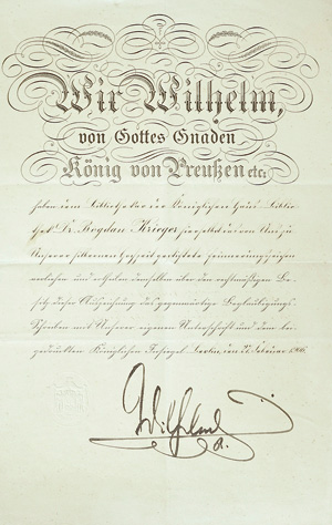 Lot 2118, Auction  125, Wilhelm II., Deutscher Kaiser, König von Preußen, Ordensverleihung an Bogdan Krieger