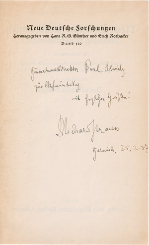 Lot 2188, Auction  125, Strauss, Richard, Widmung im Buch. 1937