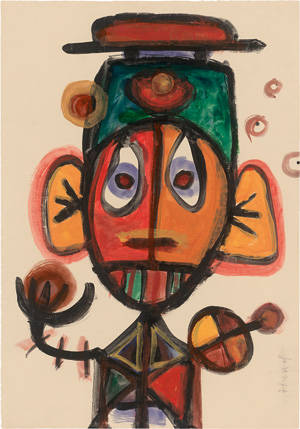 Lot 3165, Auction  125, Hussel, Horst, Figuration mit Hut. Porträt in Gouache auf Bütten. Um 2008. - Signiert