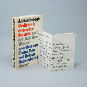 Lot 3255, Auction  125, Mon, Franz und Heißenbüttel, Helmut, Antianthologie. München, Hanser, 1973. – Widmungsexemplar mit Brief