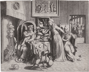 Lot 5158, Auction  125, Monogrammist HCF, Eine verliebte Nonne zwischen zwei Klerikern am Tisch