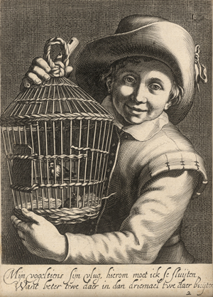 Lot 5487, Auction  125, Bloemaert, Cornelis, Junge mit Vogelkäfig und Flöte
