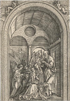 Lot 5545, Auction  125, Dürer, Albrecht, Die Heilige Familie mit zwei Engeln in der gewölbten Halle