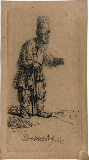 Lot 5670, Auction  125, Rembrandt Harmensz. van Rijn, Bauer mit hoher Mütze, auf einen Stock gelehnt