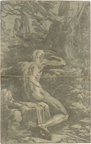 Lot 5705, Auction  125, Trento, Antonio da, Sitzender männlicher Akt, von der Rückseite her gesehen (Narziss?)
