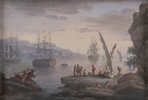 Lot 6042, Auction  125, Französisch, um 1780. Südliche Hafenszenen mit Anglern, Fischern und einlaufenden Schiffen