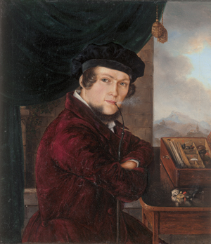 Lot 6082, Auction  125, Österreichisch, 1844. Bildnis eines jungen Mineraliensammlers mit Pfeife vor seiner Sammlung