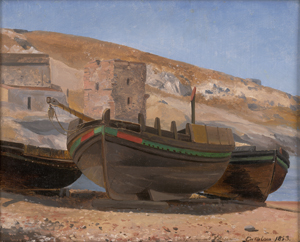 Lot 6110, Auction  125, Larsen, Emanuel, Schiffe in einer Bucht in Katalonien