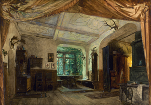 Lot 6196, Auction  125, Rothaug, Leopold, Bühnenentwurf für das Interieur des Agathenzimmers für die Oper Freischütz