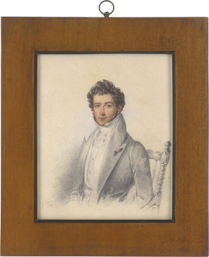 Lot 6325, Auction  125, Blaize, Candide, Miniatur Portrait eines jungen Mannes in hellgrauer Jacke mit rotem Ordensband