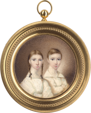 Lot 6329, Auction  125, Russisch, um 1830/1840. Miniatur Portrait zweier Geschwister: Mädchen mit Zöpfen und Bub
