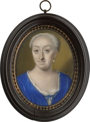 Lot 6335, Auction  125, Wolters geb. van Pee, Henriëtte, Miniatur Portrait einer Frau in blauem Samtkleid