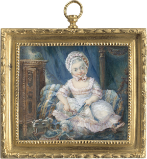 Lot 6352, Auction  125, Baudoin, Pierre-Antoine - In der Art, Miniatur Portrait eines kleinen Mädchens in Louis XVI Intérieur spielend