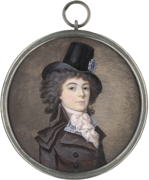 Lot 6356, Auction  125, Französisch, um 1793. Miniatur Portrait einer jungen Frau mit Kokarde am schwarzen Hut