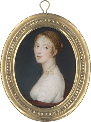 Lot 6380, Auction  125, Hénard, Charles, Miniatur Portrait einer jungen Frau in weißem Kleid mit rostrotem Schal