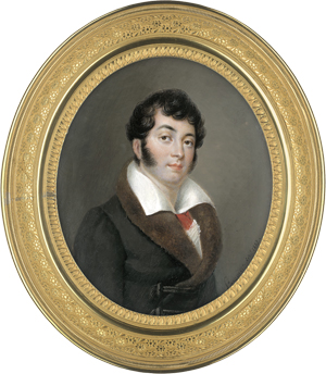 Lot 6387, Auction  125, Pasquier d. J., Miniatur Portrait eines jungen Mannes mit hellbraunem Pelzkragen