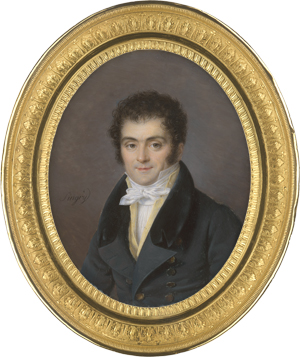 Lot 6388, Auction  125, Singry, Jean-Baptiste, Miniatur Portrait eines jungen Mannes mit gelber Weste und dunkler Jacke