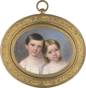 Lot 6394, Auction  125, Bourdin, Alphonse Théodore, Miniatur Portrait zweier Geschwister in weißen Hemden: Bub und Mädchen 